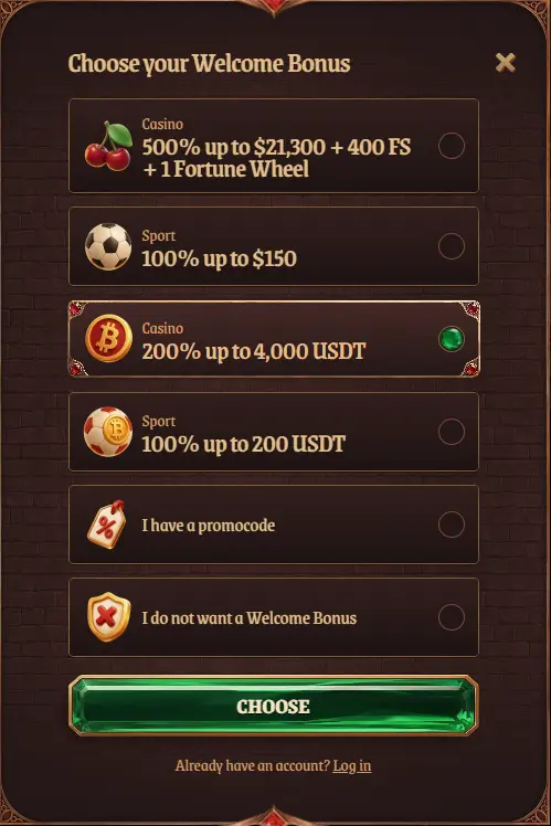 Welcome bonus package